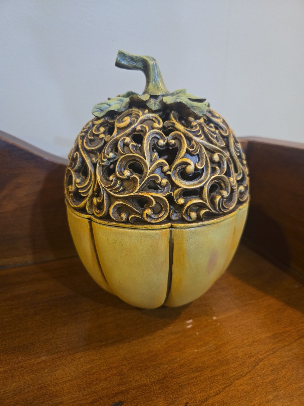 Decorative Pumpkin Trinket Box Ornate Filigree Fall Halloween Home Decor